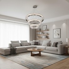 Elizim Home Lighting Halka 3 Katlı Kristal Taşlı Ledli Avize