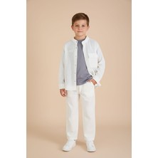 Cansın Mini Ekru Keten Gömlekli Pantolonlu Erkek Çocuk 3lü Alt Üst Takım  23575