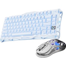 Gravastar Mercury K1+M1 Pro Kablosuz Rgb Işıklı Mekanik Q Gaming Klavye ve Optik Mouse Seti, Ice-White-Blue