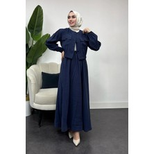 Tesettür Diyarı Kadın Düğme Detaylı Ikili Takım -Lacivert