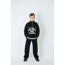 Cansın Mini Siyah Yazı Baskılı Yarım Fermuar Sweatshirt ve Pantolonlu Erkek Takım  23509
