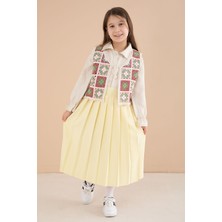 Cansın Mini Sarı Çiçek Desen Örgü Süveterli Gömlekli Kız Çocuk Etekli 3lü Takım  23582