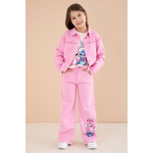 Cansın Mini Pembe Sevimli Karakter Baskılı Ceketli ve Pantolonlu 3lü Kız Çocuk Takım 23585