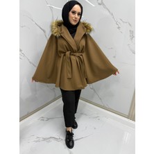 Modarte Kadın Kürklü Panço Standart Beden Kahverengi – Kışlık Şık