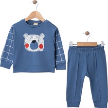 %100 Pamuk Erkek Bebek Ayıcık Baskılı 2’li Eşofman Takımı – Günlük Spor Set (6-18 Ay)