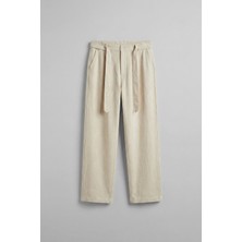Abluka Online Erkek Baggy Kuşaklı Beli Lastikli Pamuklu Pantolon Bej