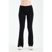 Hdm Kadın Beli Katlamalı Siyah Ispanyol Paça Tayt - H5989