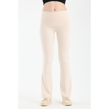 Hdm Kadın Beli Katlamalı Fildişi Ispanyol Paça Tayt