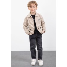 Cansın Mini Bej Çıtçıt Cepli Ceketli Jean Pantolonlu Erkek Çocuk 3lü Takım 23386