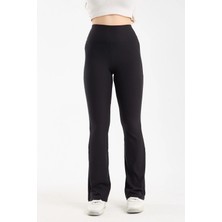 Hdm Kadın Yüksek Bel Toparlayıcı Fitilli Siyah Ispanyol Paça Tayt - H5948