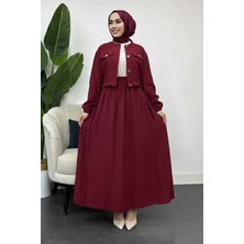 Tesettür Diyarı Kadın Düğme Detaylı Ikili Takım -Bordo