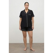 Myline Kontrast Biyeli Şortlu Penye Pijama Takımı