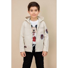 Cansın Mini Krem Erkek Çocuk Karakter Nakışlı Ceketli Pantolonlu 3lü Takım  23528