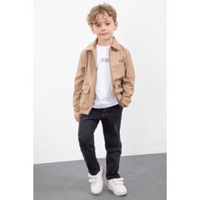 Cansın Mini Kahverengi Çıtçıt Cepli Ceketli Jean Pantolonlu Erkek Çocuk 3lü Takım 23384