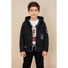 Cansın Mini Siyah Erkek Çocuk Karakter Nakışlı Ceketli Pantolonlu 3lü Takım  23527