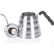 Horecamark Barista Drip Kettle Termometreli Kapaklı 3. Nesil Filtre Kahve Demleme Ekipmanı 1200 ml Çelik