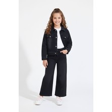 Cansın Mini Siyah Kelebek Nakışlı Düğmeli Ceketli Pantolonlu Kız Çocuk Jean Takım 23445