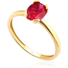 Gekas Kuyumculuk 14 Ayar Sarı Altın Oval Kesim Kırmızı Taş Yüzük