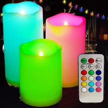 Oktay Sesal 3lü Set Küçük Orta Büyük Boy LED Remote Control Electronic Candle Kumandalı Renkli Işıklı Mum