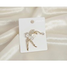 Meneva Aksesuar Zarif Balerin ve Yıldız Işıltılı Özel Tasarım Broş