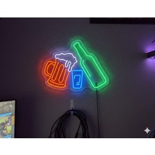 Neonled Bira Bardağı ve Bira Şişesi Neon LED Dekoratif Aydınlatma (46X35 Cm)