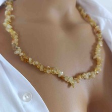 Mga Doğaltaş Kadın Doğal Taş Kolye Sitrin Taşı Kırıktaş – Bereket ve Bolluk Taşı – Çelik Uzatma Zincirli – 45-55 cm – Sertifikalı – Mdf Hediye Kutulu