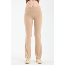 Hdm Kadın Beli Katlamalı Bej İspanyol Paça Tayt - H5989