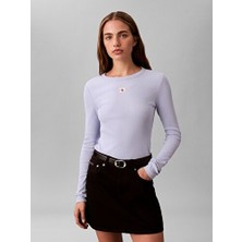 Calvin Klein Kadın Ls Woven Label Rib Örgü T-Shirt