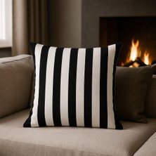 Uğur Home Kırmızı-Beyaz Modern Çizgili Dekoratif Kırlent Kılıfı | Duck Kumaş 43X43CM - Ivory