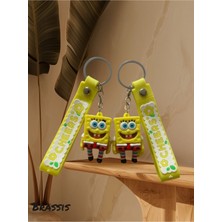 Figürcüm 3D Lüks Büyük Boy Sünger Bob Çift 2li Silikon Anahtarlık Çanta Aksesuar
