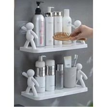 HUMAS Sevimli Insan Motifli Adam Raf – Kendinden Yapışkanlı Banyo, Mutfak ve Ofis Duvar Rafı Organizer