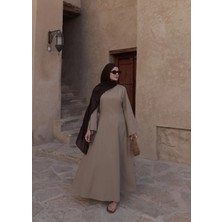 Moda Aksa 2360 Asimetrik Geniş Kol Elbise Vizon