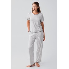 Artış Collection Kısa Kollu Fırfır Detaylı Rahat Esnek Viskoz Pijama Takım 19211