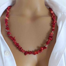 Mga Doğaltaş Mercan Doğal Taş Kolye Kırıktaş – Kırmızı Enerji ve Şans Taşı – Kadın Kolye – Sertifikalı