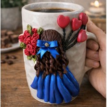 Uretti - Hülya 6683 El Yapımı Polimer Kil Desenli Seramik Kupa 250ML – Balonlu Kız