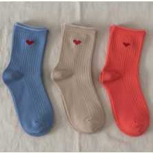 Budy Socks Kalp Desenli Pamuklu Diyabetik Çorabı Yarım Konç Tenis Sıkmayan Çorap Çok Renkli 3'lü Paket