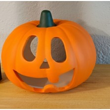 El Boyaması Dekoratif Turuncu Balkabağı Mumluk Büyük Boy – LED Mum ile Birlikte 16CM x 13 cm