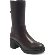 Zeytuk Kahverengi Klasik Deri Kadın Çizme