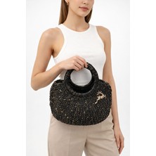 Vela Siyah Gold Işıltılı El Örgüsü Kadın El Çanta – Özel Tasarım