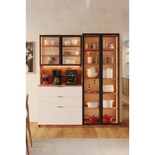 AVM Park Orea Temperli 2 Cam Kapaklı Ledli Kahve Köşesi Kiler Dolabı Mutfak Tezgahı Airfry Dolabı Çok Amaçlı Dolap