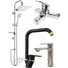 Dörtlü Full Batarya Seti Mutfak Bataryası Banyo Bataryası Duş Seti ve Sabit Lavabo Bataryası