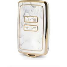 Autohan Keys Lüx Mermer Desenli Nano Anahtar Kılıfı, Renault Clio E-Tech, Austral, Megane E-Tech, Megane 4, Clio 5 Için, Altın Çerçeveli Beyaz Mermer