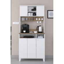 PROMODÜL Çok Amaçlı Modern Kahve Köşesi Mutfak Dolabı - 193 cm Beyaz Suntalam Kahve Standı Fincan Askılı
