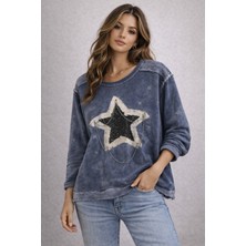 Erimeks Kadın Yıldız Taş Baskılı Zincir Detaylı Sweatshırt