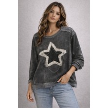 Erimeks Kadın Yıldız Taş Baskılı Zincir Detaylı Sweatshırt
