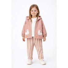 Harika Kids Kız Çocuk Gabardin Ceketli Takım – %100 Pamuklu Iç Penye, Beli Lastikli Kemerli Pantolon 2-5 Yaş