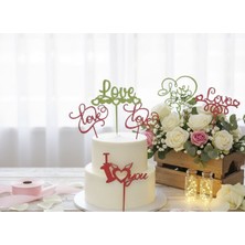 Gözeler Lazer Kesim Ahşap Kalp ve Love Temalı Pasta ve Çiçek Süsü - 10 Adet, 11 cm & 13 cm