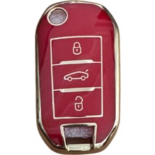 Autohan Keys Peugeot Için Anahtar Kılıfı, 3 Düğmeli, 301 307 308 208 508 2008 3008 Partner Van Uyumlu, Kırmızı-Altın Renk, Premium Sustaıı Tasarım