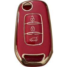Autohan Keys 3 Butonlu Nano Anahtar Kılıfı Renault Megane 4, Clio 5, Captur, Taliant, Express Için, Kırmızı Altın