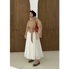 Moda Aksa 5013 Ht Dik Yaka Trenç Koyu Bej